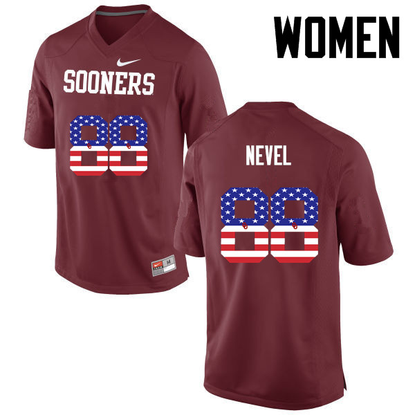 Women Oklahoma Sooners #88 Chase Nevel College Football USA Flag Fashion Jerseys-Crimson - Click Image to Close